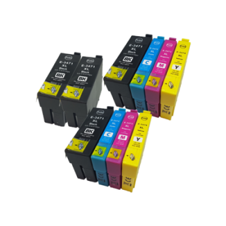 Compatible Epson 34XL T3471/2/3/4 Ink Cartridge Twin Multipacks + 2 Extra Black Inks - 10 Inks