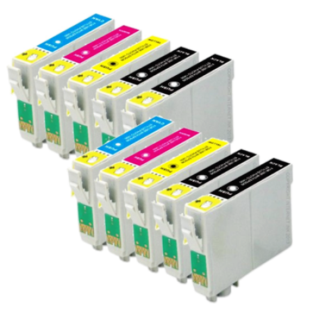 Compatible Epson T0441/2/3/4 Ink Cartridge Twin Multipack + 2 Extra Black Inks - 10 Inks