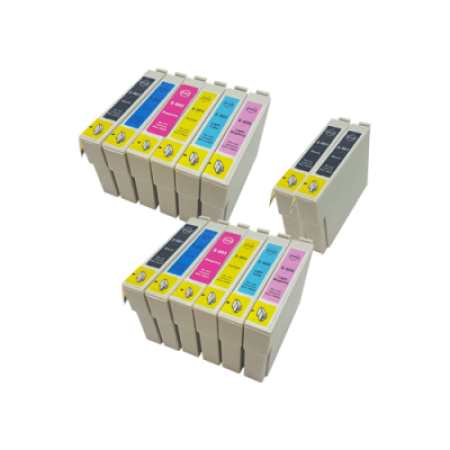 Compatible Epson T0807 (T0801-T0806) Ink Cartridge Twin Multipack + 2 Extra Black Inks - 14 Inks